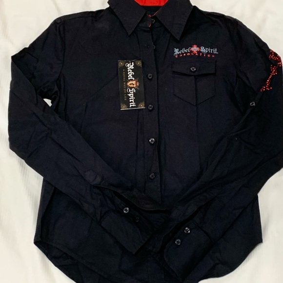 Rebel Spirit Tops | Rebel Spirit Ladies Long Sleeve Button Up Shirt. Style Glsw110499, Black | Color: Black | Size: S | Rogerbrooksppp's Closet